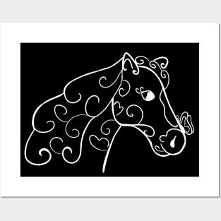 Abstract horse and butterfly - white lines Posters and Art